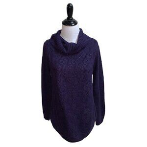 Allison Daley Women's S Small Cable Knit Sweater Cowlneck Purple Acrylic